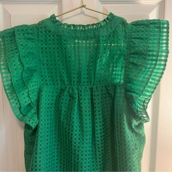 Entro Emerald Eyelet Blouse with Ruffle Sleeves - Picture 5 of 5